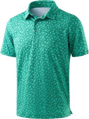 Men's Green Floral Flowers Golf Shirt Short Sleeve Dry Fit Moisture Wicking Polo
